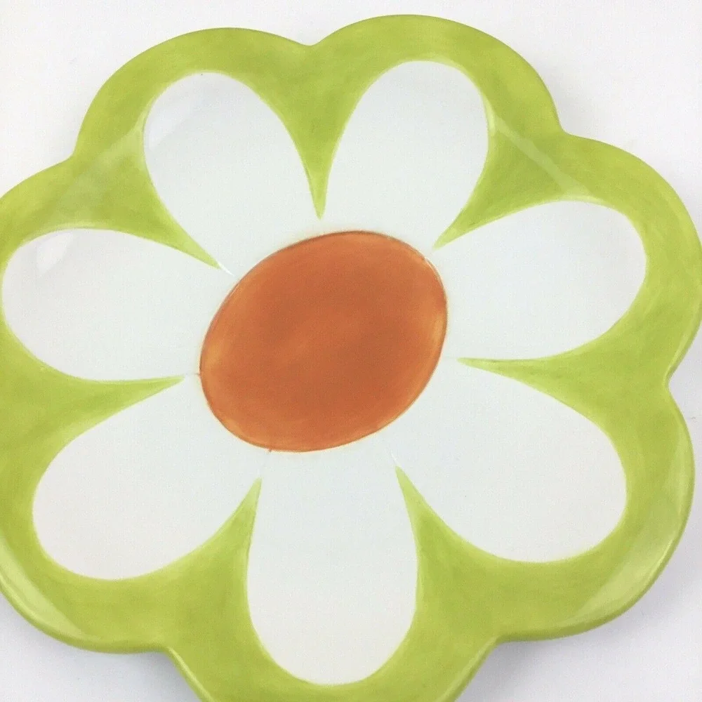 Department 56 Just Ducky II Daisy Flower Plate Green White Orange NWT 2002 Vtg
